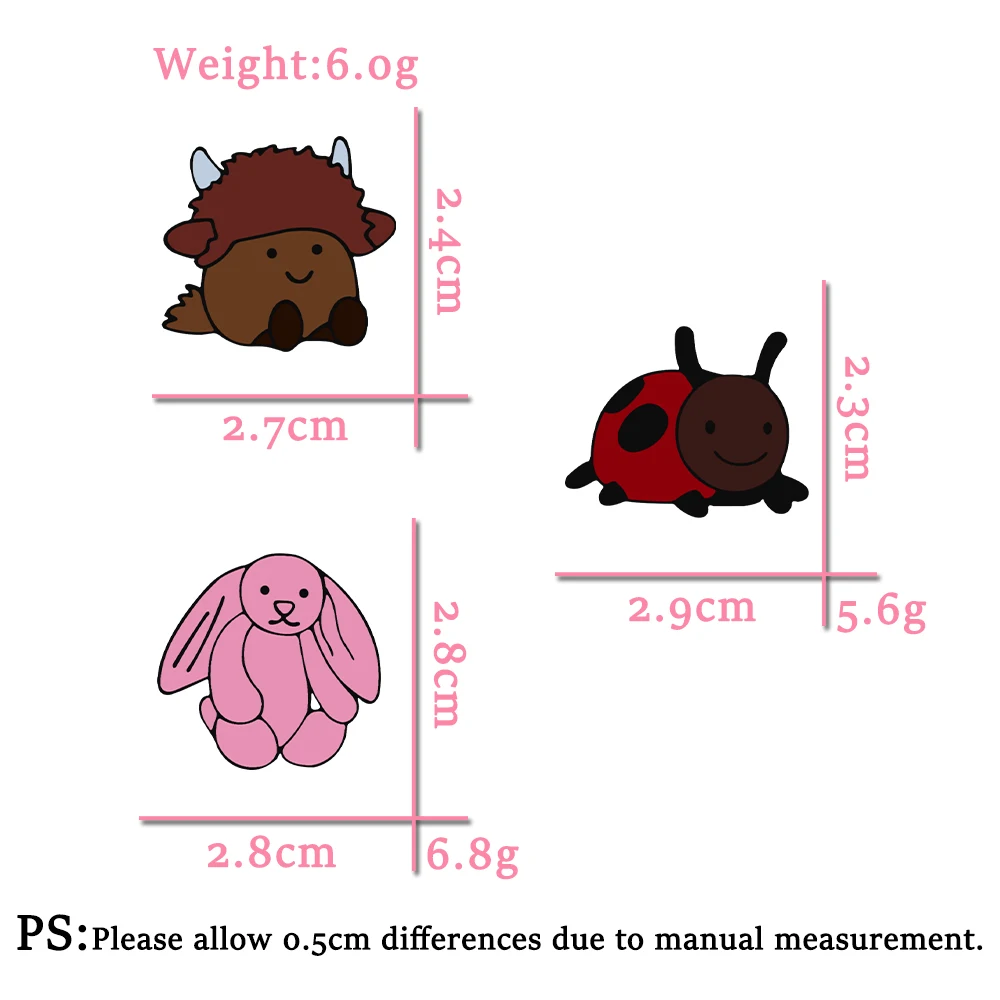 Cartoon Funny Animal Insect Enamel Pins Cute Rabbit Ladybug Brooch Creative Hat Bag Lapel Badge Gift for Friends Fashion Jewelry