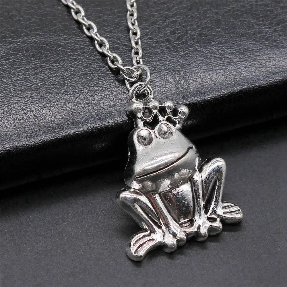 1pcs Frog Prince Frog Choker Necklace Pendant Charms For Jewelry Making Supplies Chain Length 70cm OR 45+4cm