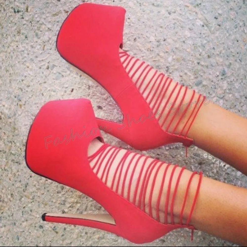 

Red Platform String Decor Pumps Back Zipper Stilettos High Heels High Heel Shoes for Women Heels 2024 New Zapatos Para Mujere