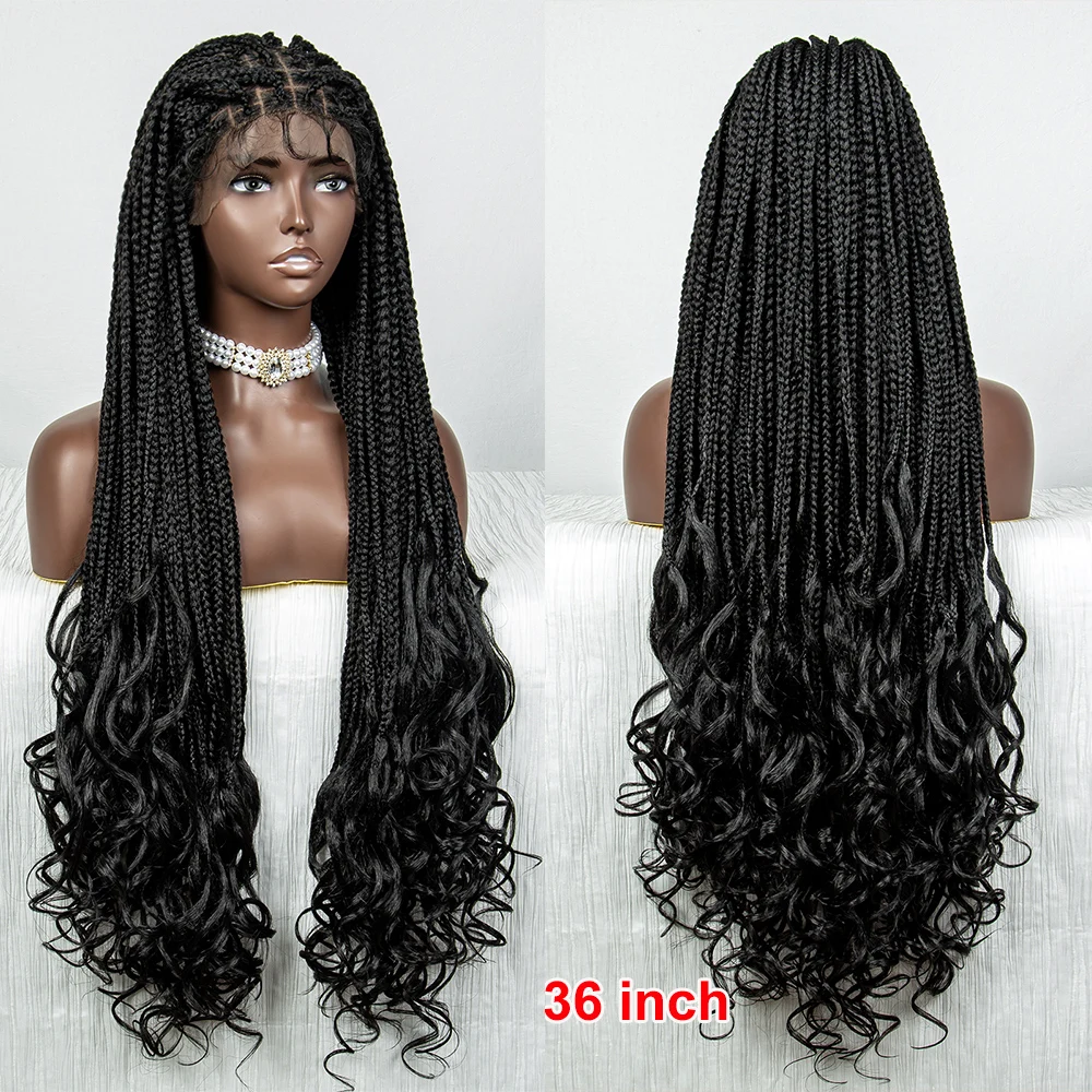 Perruques Lace Front Synthétiques Tressées avec Baby Hair pour Femmes Noires, Perruques sulfTressées avec Vague d'Eau, 36 Amarans