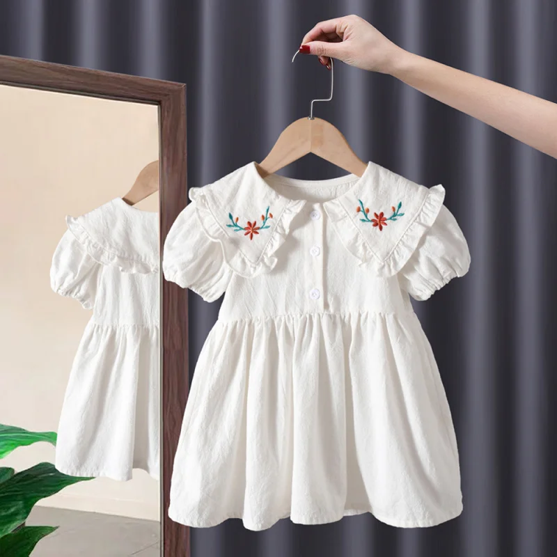 Girls' Dress Embroidery2024Summer Baby Clothing Baby Girl Skirt Summer Korean Children's Clothing Wholesale Delivery