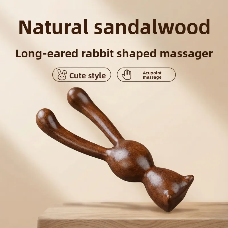 Sandalwood Rabbit Face Massage Tool Gua Sha Scraper Meridian Acupressure Comb for Facial Eye Nose Massage Gift Box