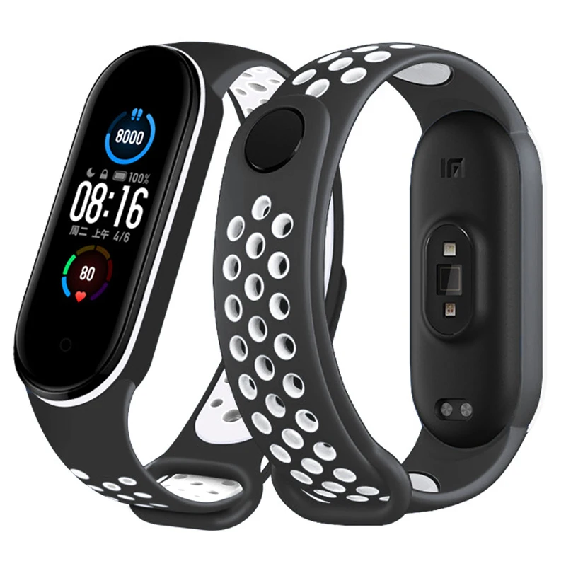 Silicone Strap for Xiaomi Mi Band 7 6 5 4 3 Sports Breathable Mi Band 7 Bracelet Wristband for Mi Band 7 6 5 Mi Band 4 3 Correa