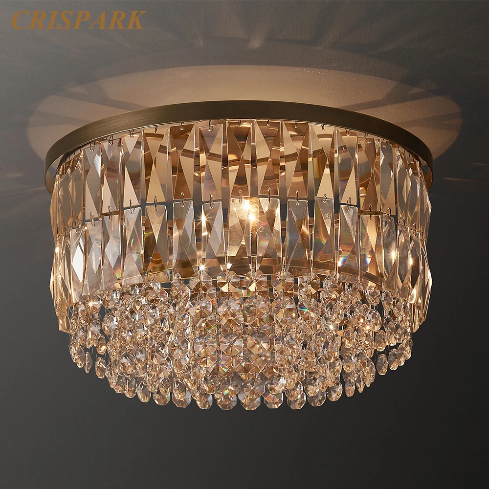 Crystal Round Ceiling Light for Living Room Portia Flushmount Modern Alaine Prism Cristal Ceiling Chandelier Bedroom Brass Lamps