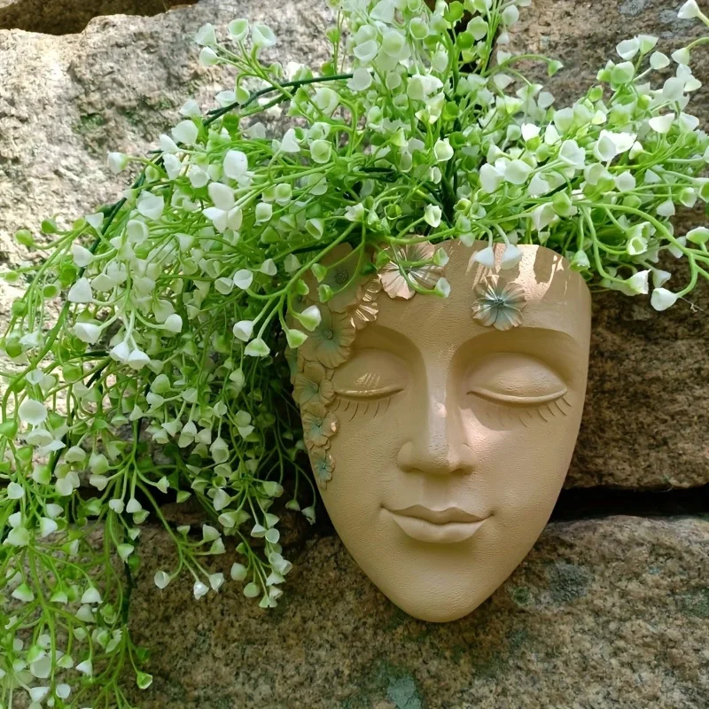 New Resin Wall Mounted Face Flower Pot Weatherproof Outdoor Garden Patio Decor Hanging Planter Sculpture Art Ornament Gift