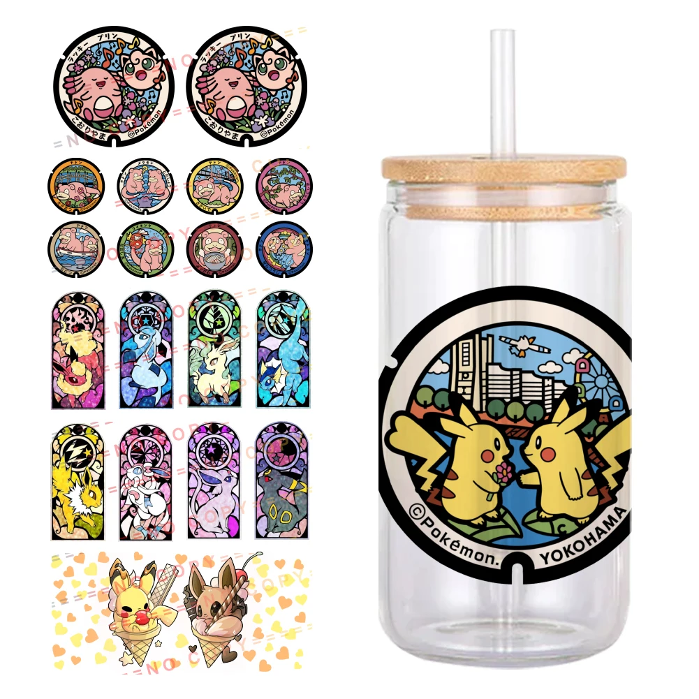 Japanese Cartoon Pokemon Pikachu Pattern UV DTF Transfer Sticker Waterproof Transfers Decals For 16oz Glass Cup Wrap Stickers