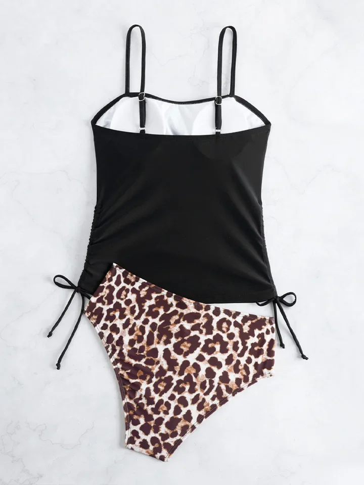 Vzvn Sexy Drawstring Leopard Beach Bikinis Women Split Swimsuit Vacation Bikini 2026 New All Season Backless Bikinis 2 Piece Set