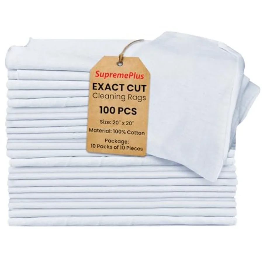 

Premium Exact Cut White T-Shirt Cleang Rags of Pieces - "x" Cotton Rag for Mechanic Shops Cast Iron Stag Wood Patg and Househol