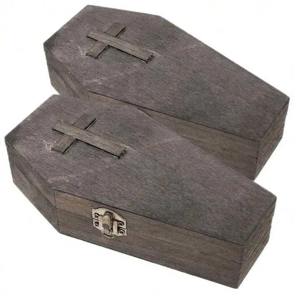 Decorative Wooden Coffin Jewelry Box Gothic Cross Design Storage Case Ornament Container For Earrings Ring Display