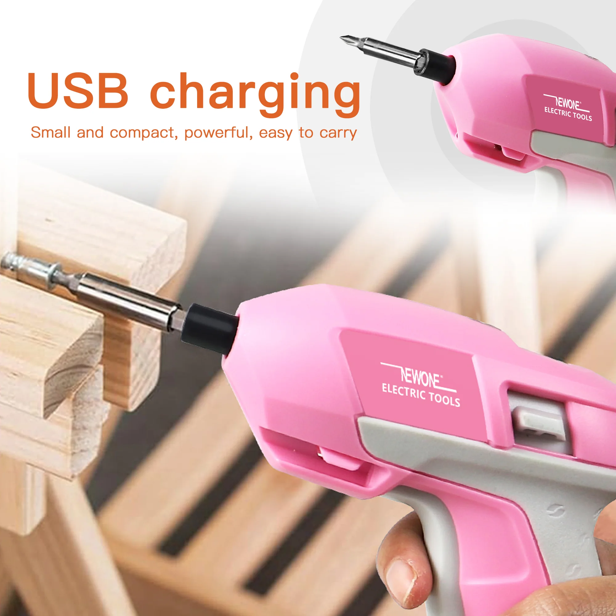 1pc 3.6V Cordless Drill Electric Screwdriver Pink Tool Set Mini Battery Operated Screwdriver Set USB Charging Cable