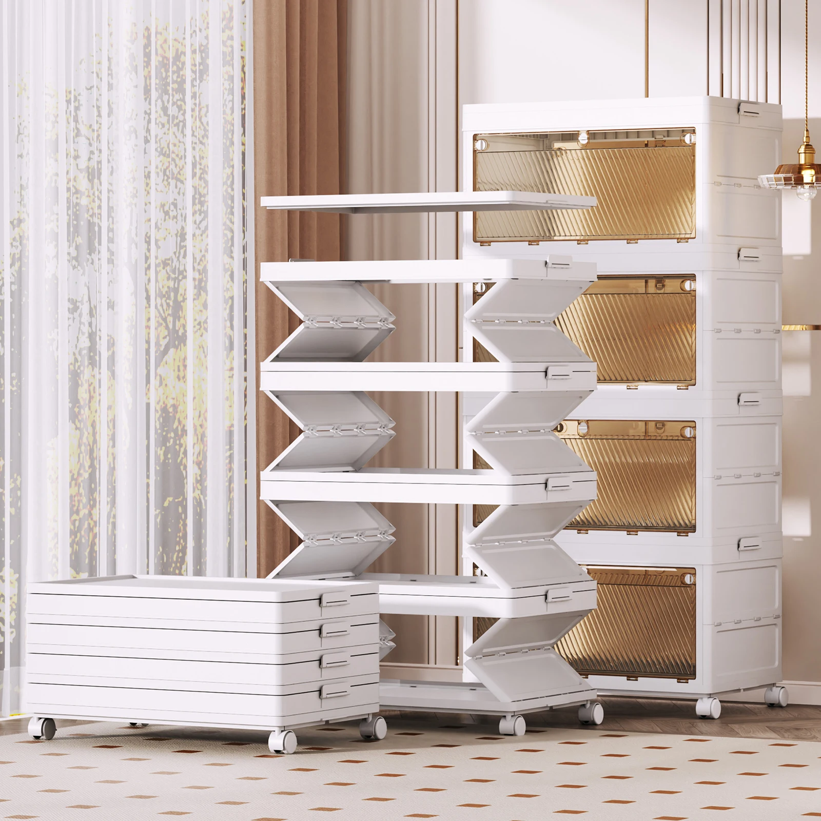 1/2/3/4/5 Schicht Klappbarer Aufbewahrungsschrank Aufbewahrungsschrank Wasserdicht Staubdicht Mit Schwenkrad Küche Schlafzimmer Wohnzimmer – Detail 12