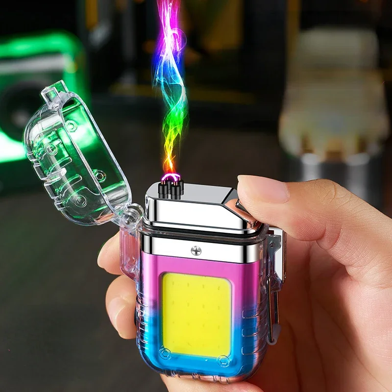 New Outdoor Camping Transparent Waterproof Arc Lighter Creative Type-C Rechargeable Lighter with Light Portable Lighter