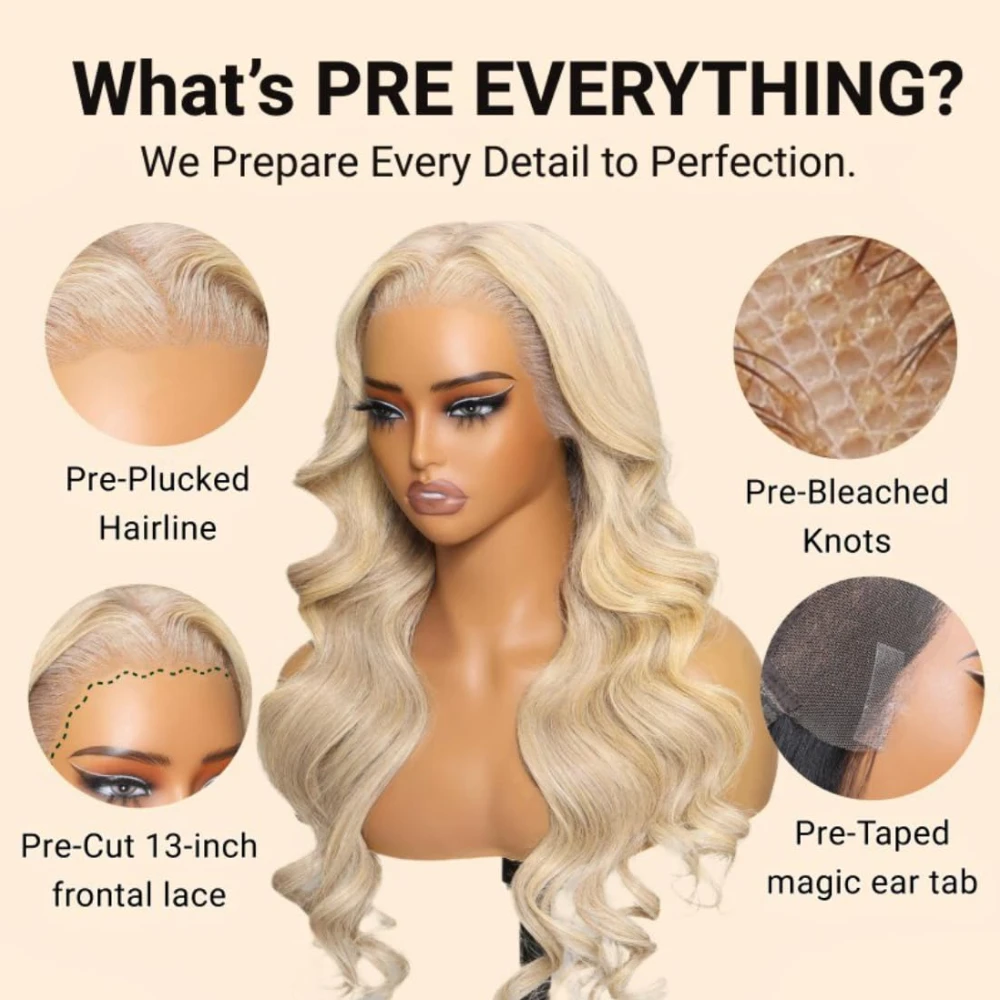 Unice Hair Pre Everything 13x4 Lace Front Wig Human Hair Ash Blonde Body Wave Lace Frontal Wig Pre Cut Pre Bleached Wear Go Wig