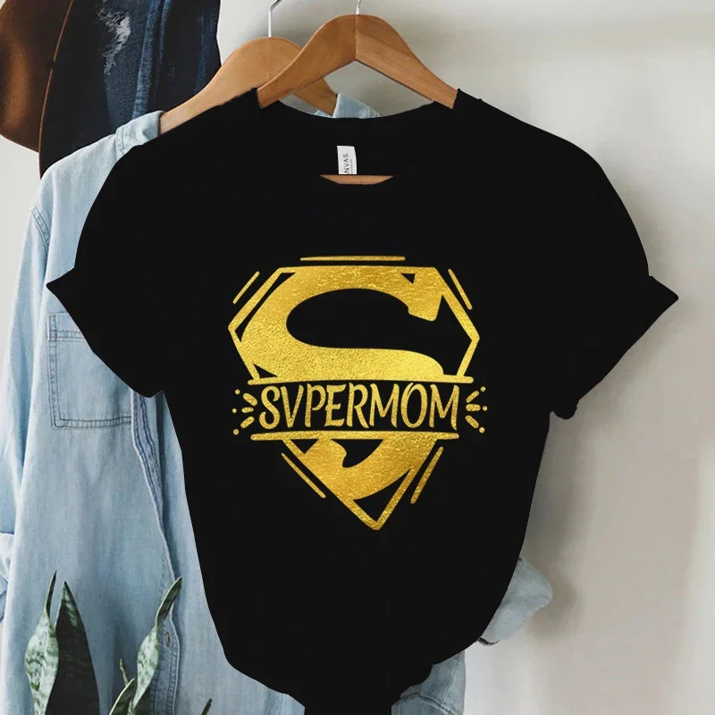 Women’s Graphic Aesthetic Golden Flash Printing Supermom Superwomen Casual Shirt Mother’s Day Gift Tees Y2k Fashion Sweatshirts