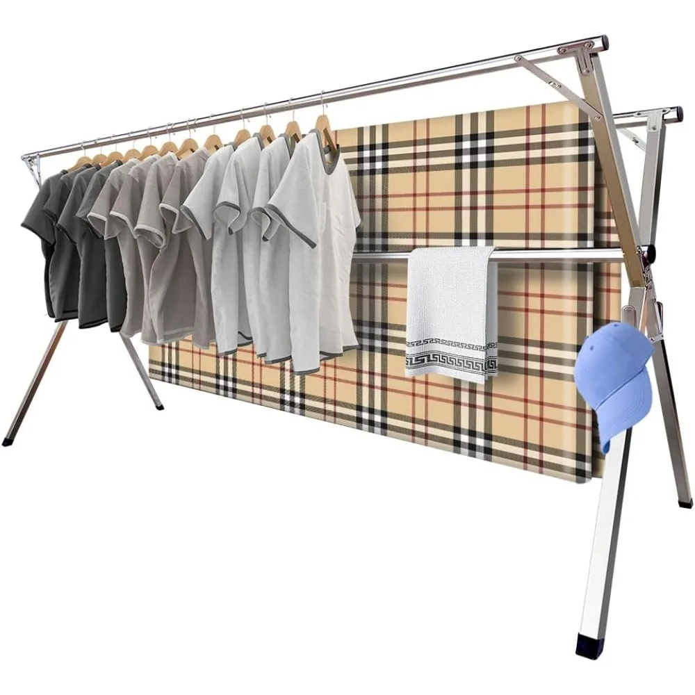 

Premium Stainless Steel Adjustable and Foldable Standing Laundry Drying Rack for Indoor Outdoor,with Windproof Hooks