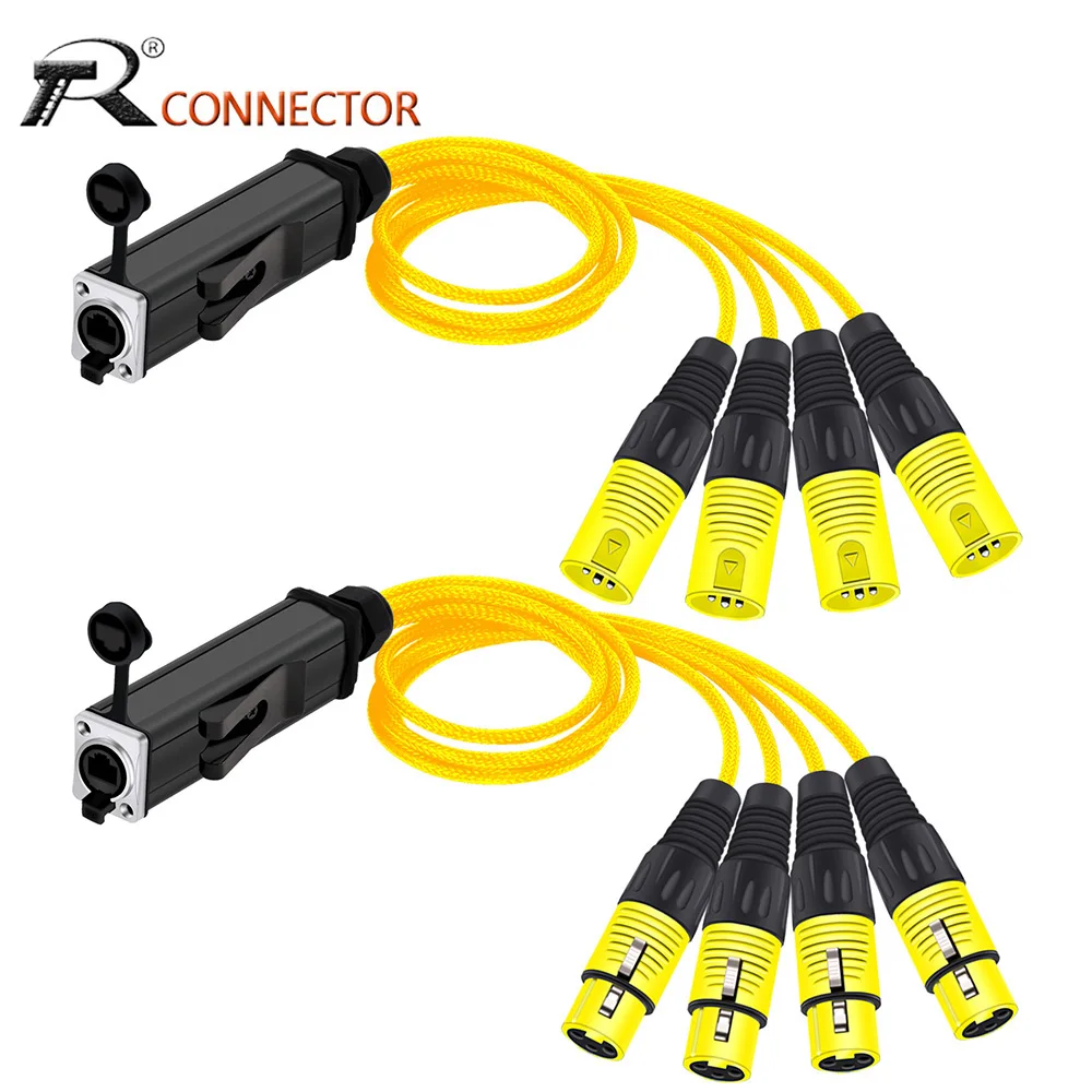 RJ45 Female CAT5 Network Converter to 4 Channel 3Pin Male/Female Plastic Shell  XLR  Splitter for Audio Cable Signal Extender