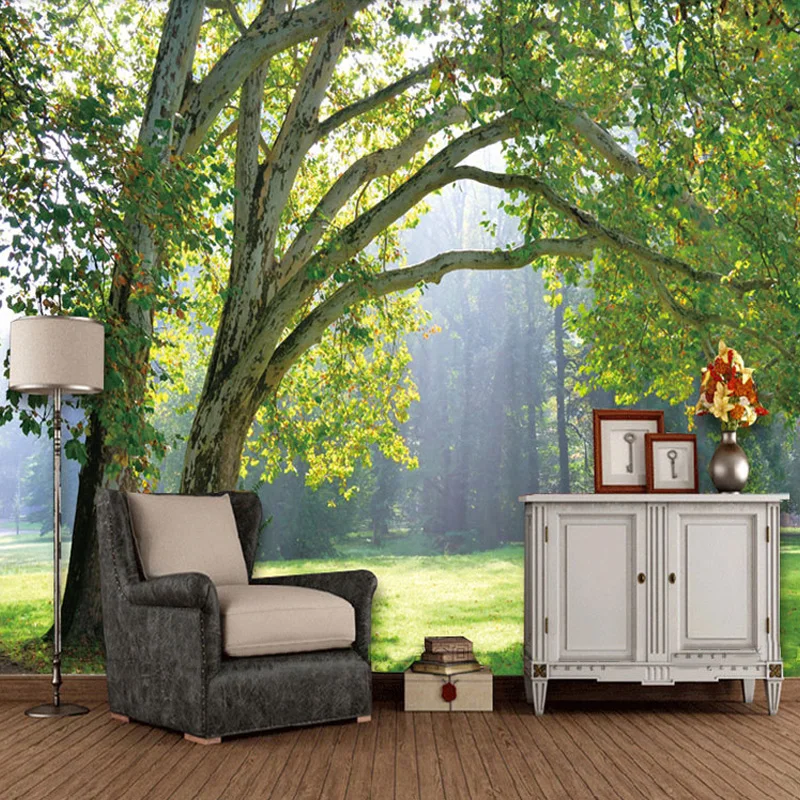 

Индивидуальные 3D фотообои: Стереоскопический пейзаж с зелеными деревьями и лесом для гостиной, дивана, ТВ-зоны, спальни