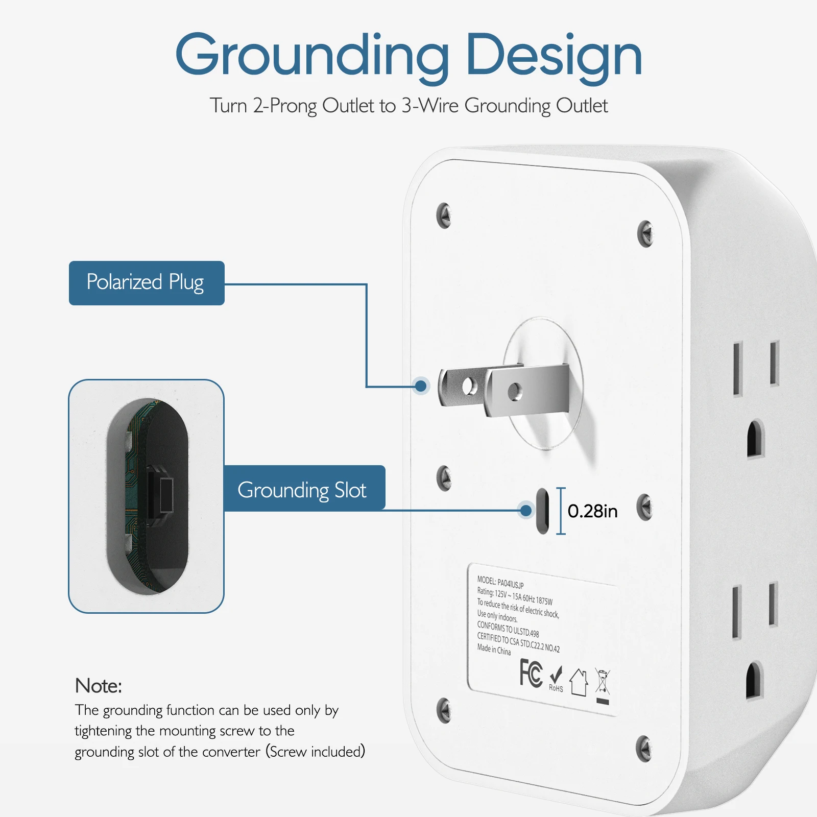 LENCENT3 to 2 Prong Grounding Outlet Adapter Polarized Plug Surge Protector Multi Plug Outlet Extender with 6 Outlets for Home