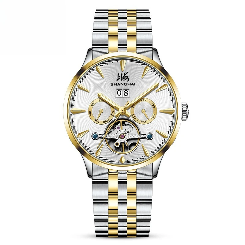

Shanghai Watch National Series Bare Pendulum 41mm Multifunctional Hollow Flywheel Waterproof Mechanical Men's Watch 610