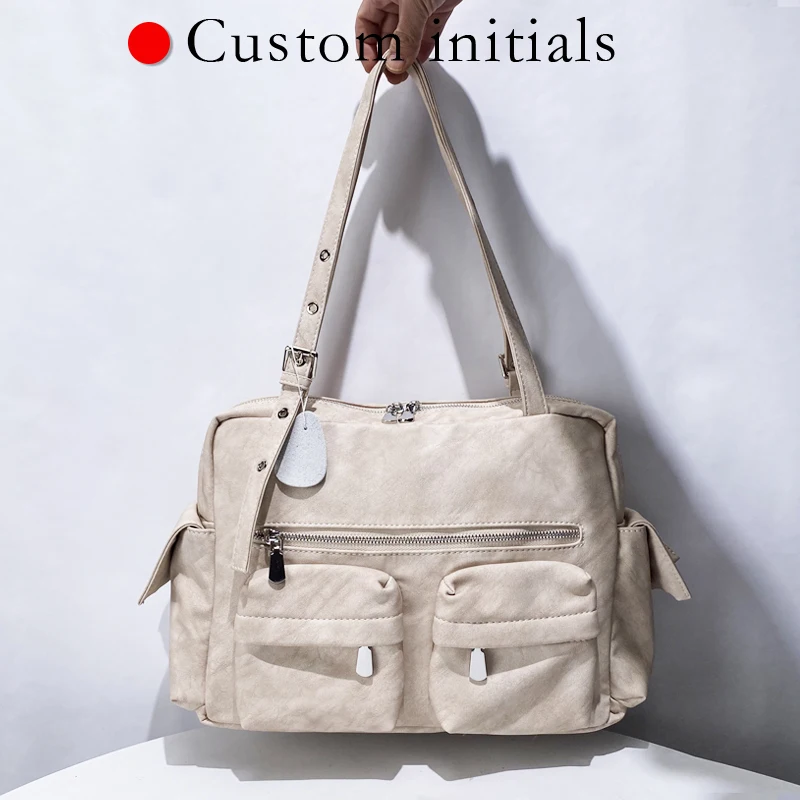 Korean Casual Custom Initials Box Bags For Women Luxury Designer Handbag Purse 2025 New In PU Multiple Pockets Underarm Shoulder