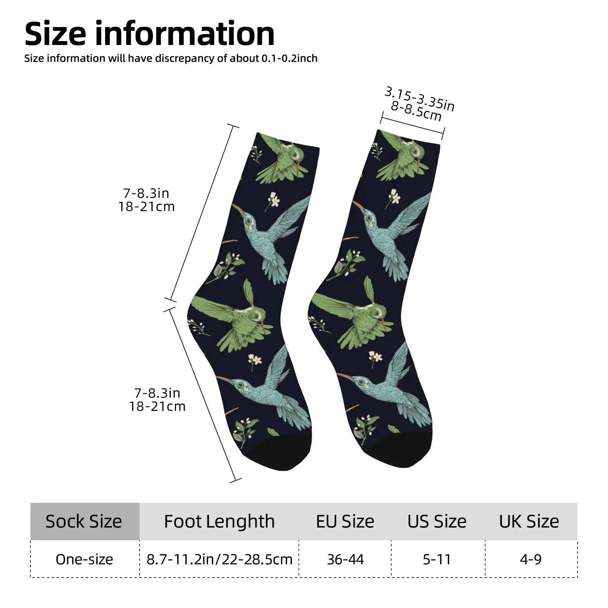 1pc Colored Birds and Flowers Printed Men's Socks  Novelty Hip Hop Harajuku Pattern Crew Sock Casual Gift