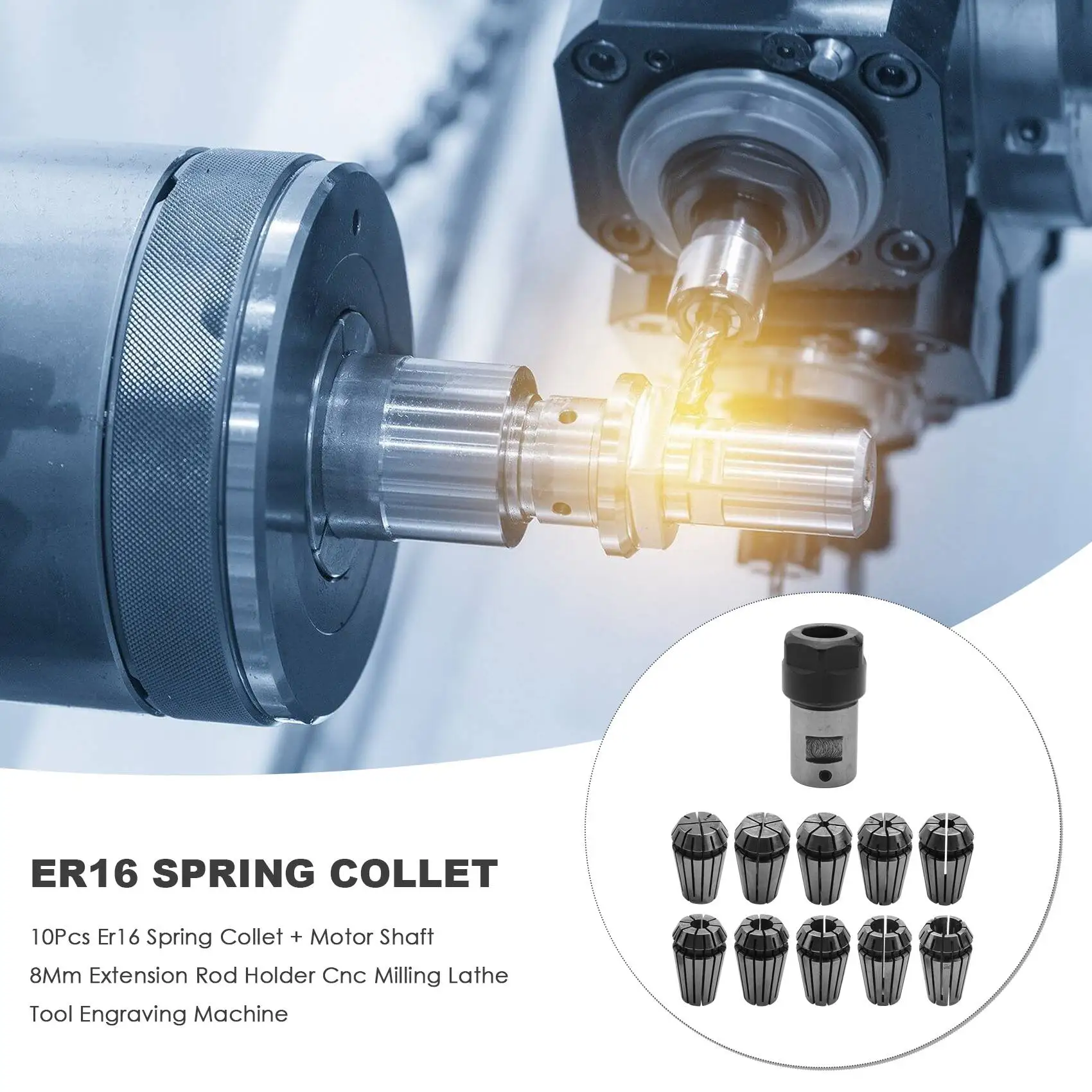 

A11I 10 шт. Er16 пружинная цанга + вал двигателя 8 мм удлинитель держатель стержня фрезерный станок с ЧПУ инструмент гравировальный станок