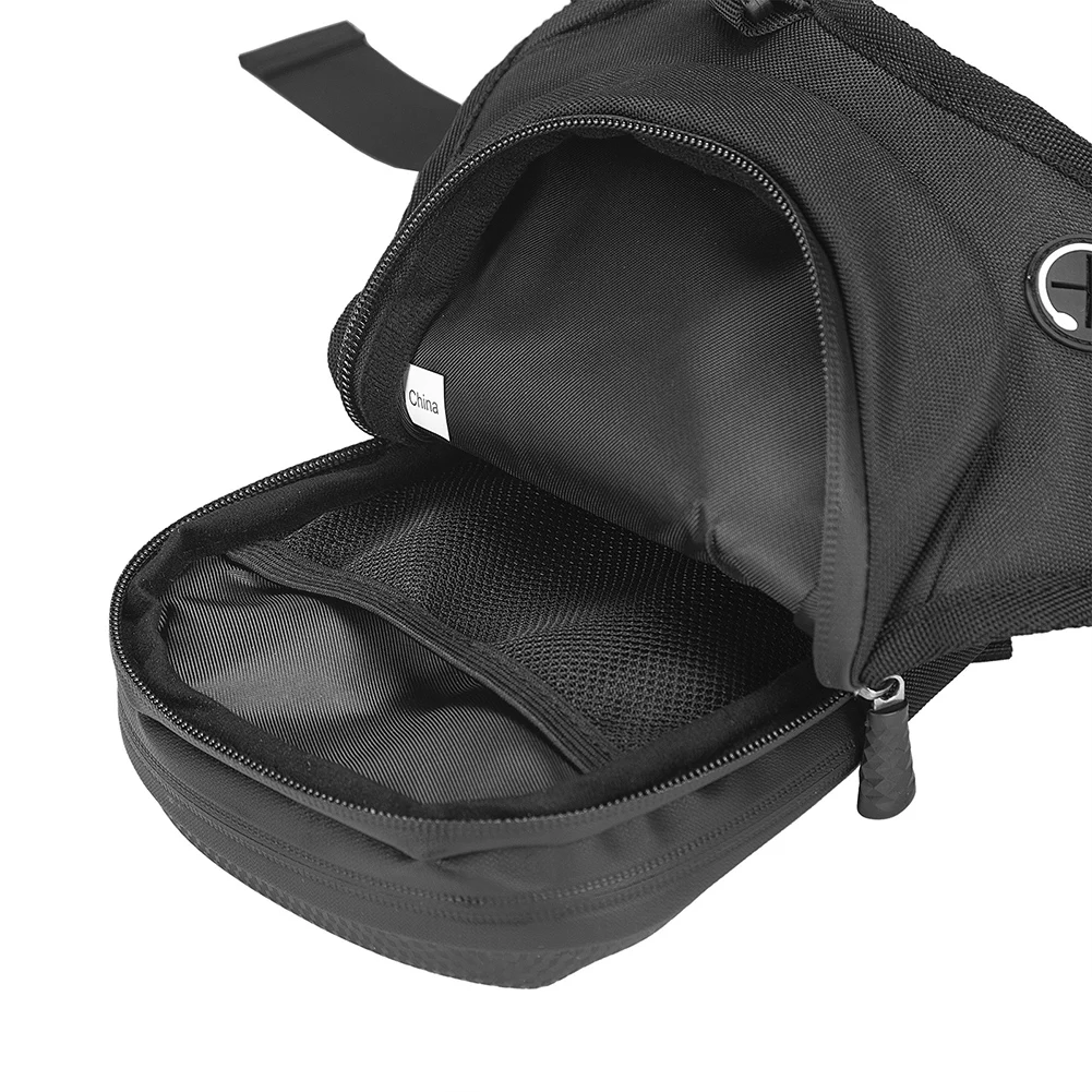 Built-in mesh pocket inside motorcycle leg bag for organized storage