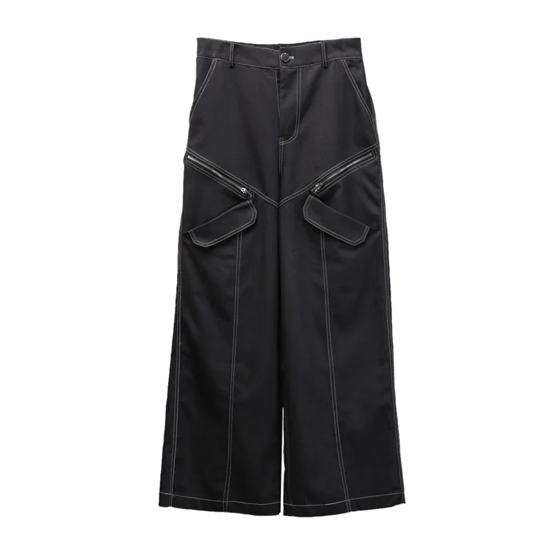 WVGA Spring Autumn New Men Tide Zipper Patchwork Trendy Heavy Design Denim Shirt Niche Chic Casual Wide-Leg Pants Set Ins W19049 view 5