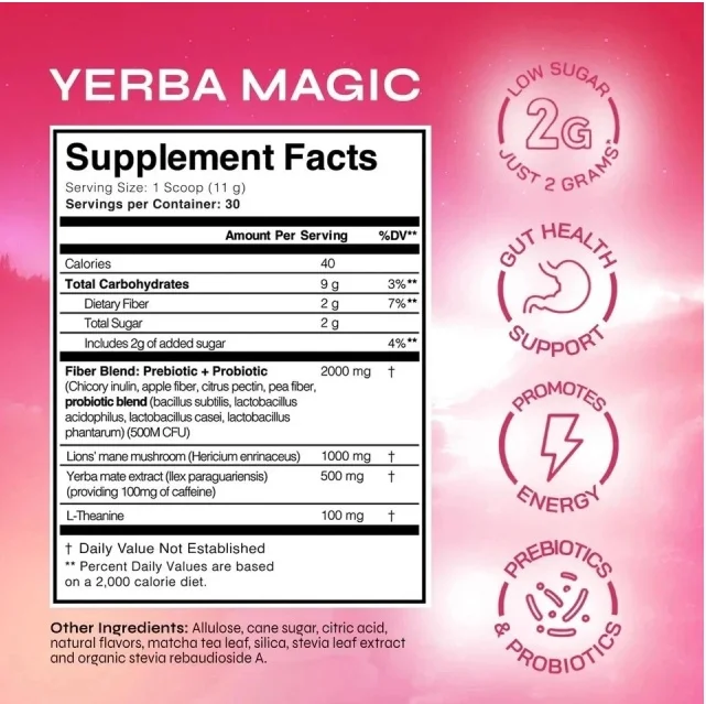 Yerba Mate Tea Instant Powder Drink with Nootropics, Pre & Probioti