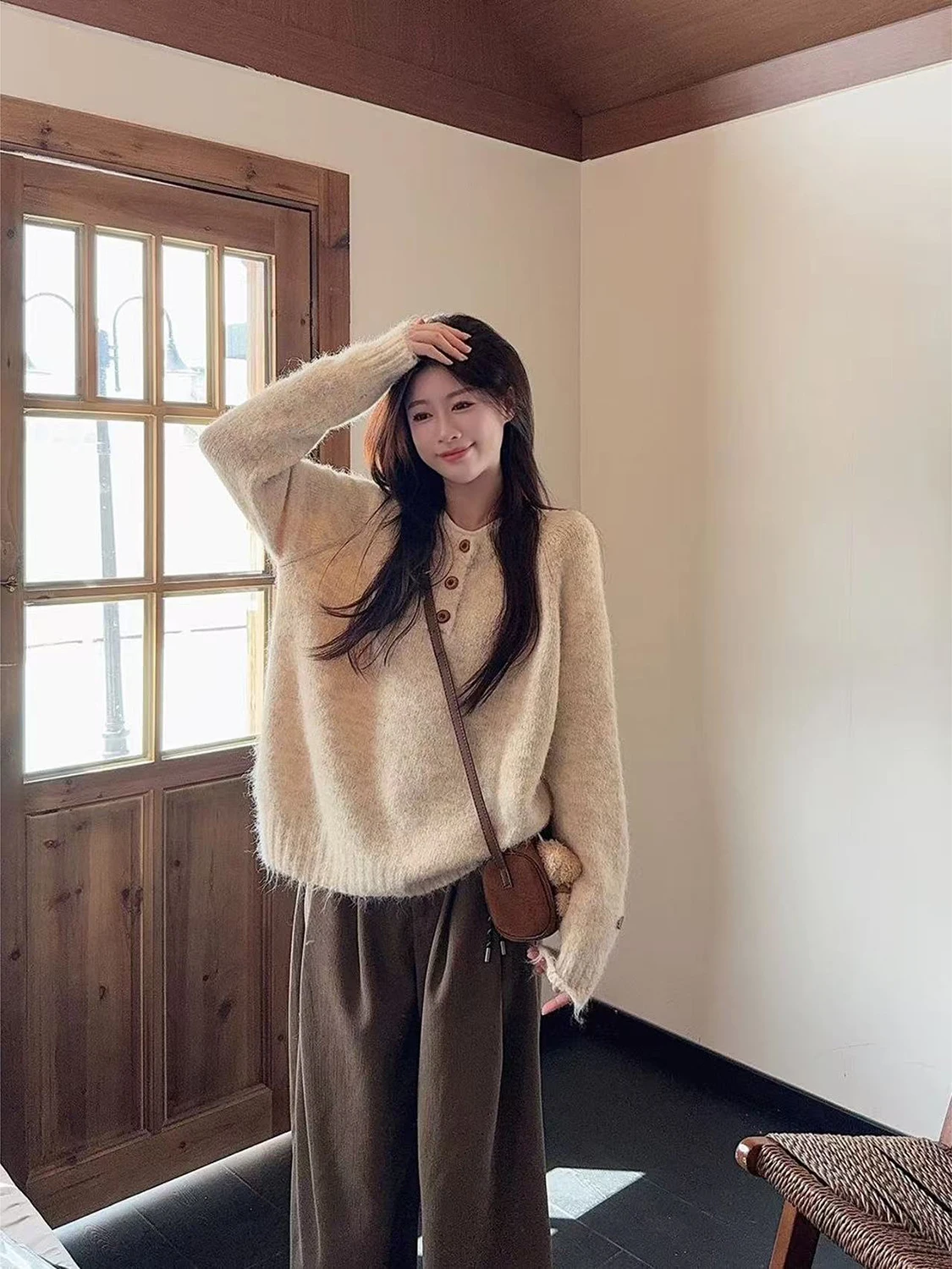 لينة مريحة زر حتى المرأة سترة فضفاضة كسول تنوعا تريكو الخريف الشتاء أعلى تخفيف Sle Thi سترة دافئة منفوش #2