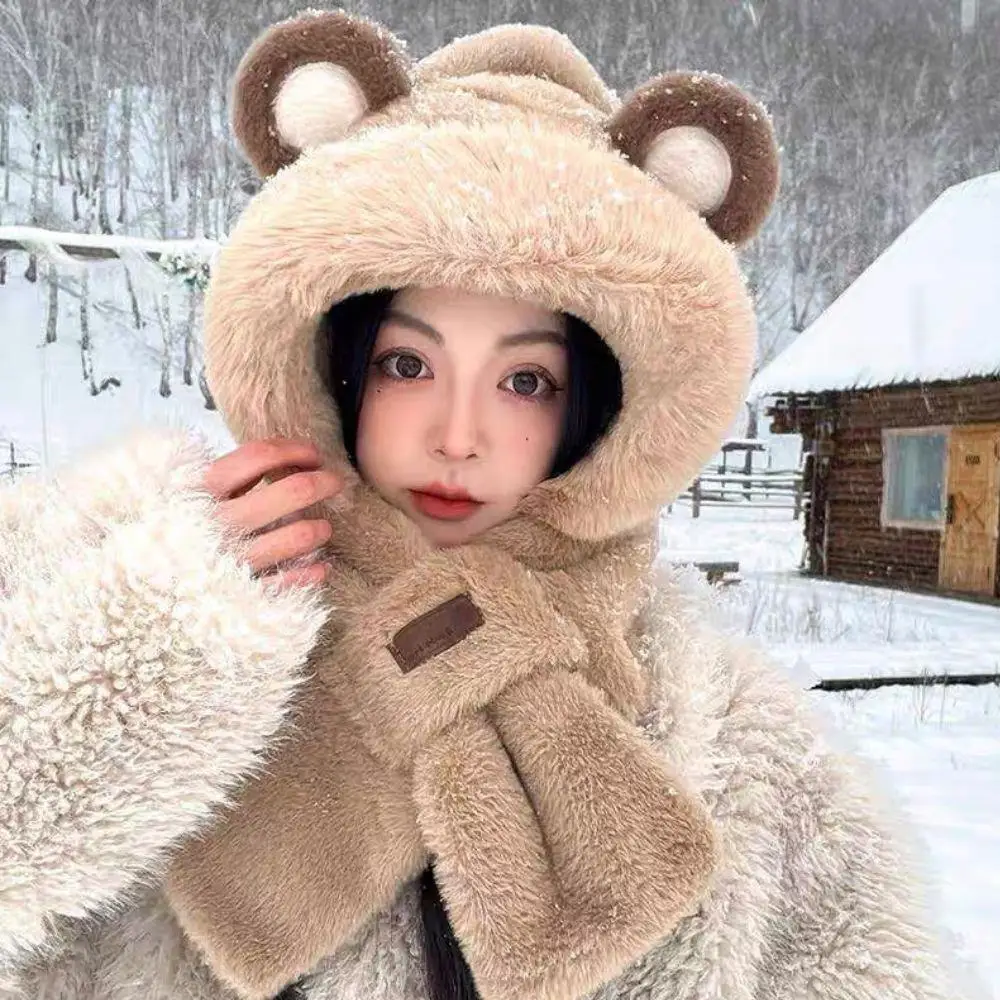 

Лидер продаж, зимняя женская шапка, шарф, шапки с лисьими ушками, удобные утолщенные плюшевые толстовки из полиэстера, шапка, шарф, перчатки, комплект, новинка, шапки, шапки