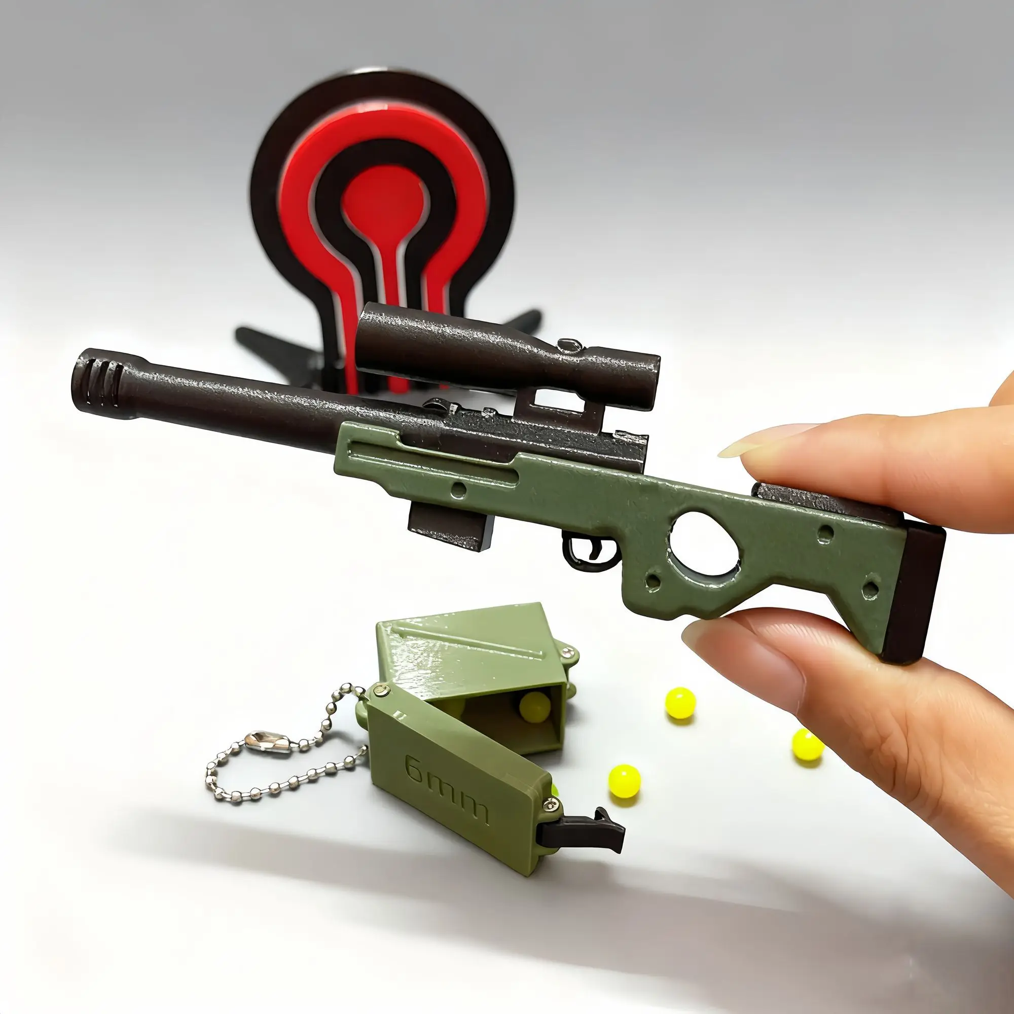 

3d Printed Amw Mini Toy - Finger Launch System Stress Toy Capable Of Launching Soft Bullets With Changeable Magazine Bag Decor