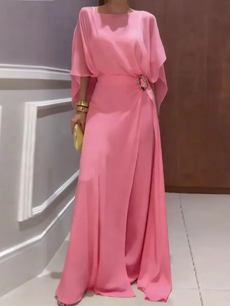 

Женский модный комбинезон из шифона с завышенной талией, летний повседневный свободный однотонный комбинезон-плейсьют, элегантный комбинезон с круглым вырезом, 2026