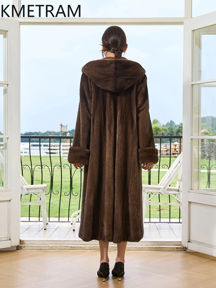 KMETRAM الطبيعية الأرجواني التسمية الصف فرو منك سترة امرأة 120 سنتيمتر طويلة معطف الفرو الحقيقي مع غطاء محرك السيارة الشتاء النساء الملابس 2025 schuba #2