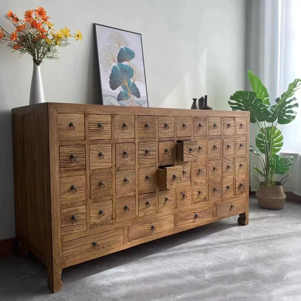 Old elm Chinese medicine cabinet, solid wood household storage cabinet, pharmacy