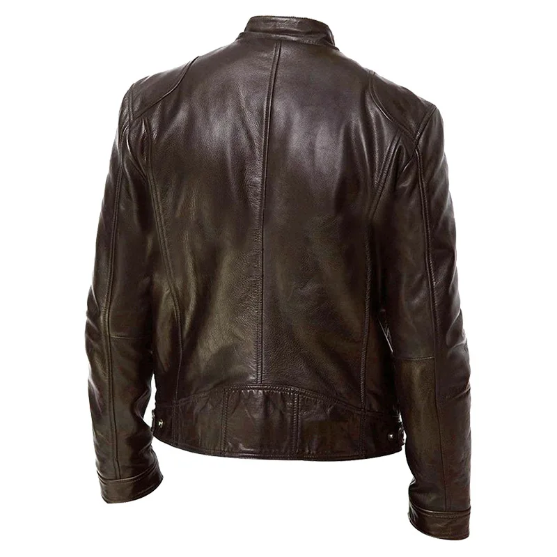 Chaqueta informal de cuero sintético para hombre, abrigo cortavientos ajustado para motocicleta, Primavera, 2023