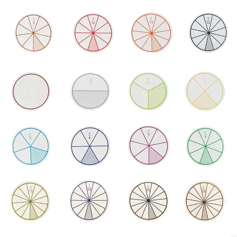 Teaching Fraction Discs Set of 12/16 Fractions Circles Interactive Math Learning Tool For Classroom and Homeschooling