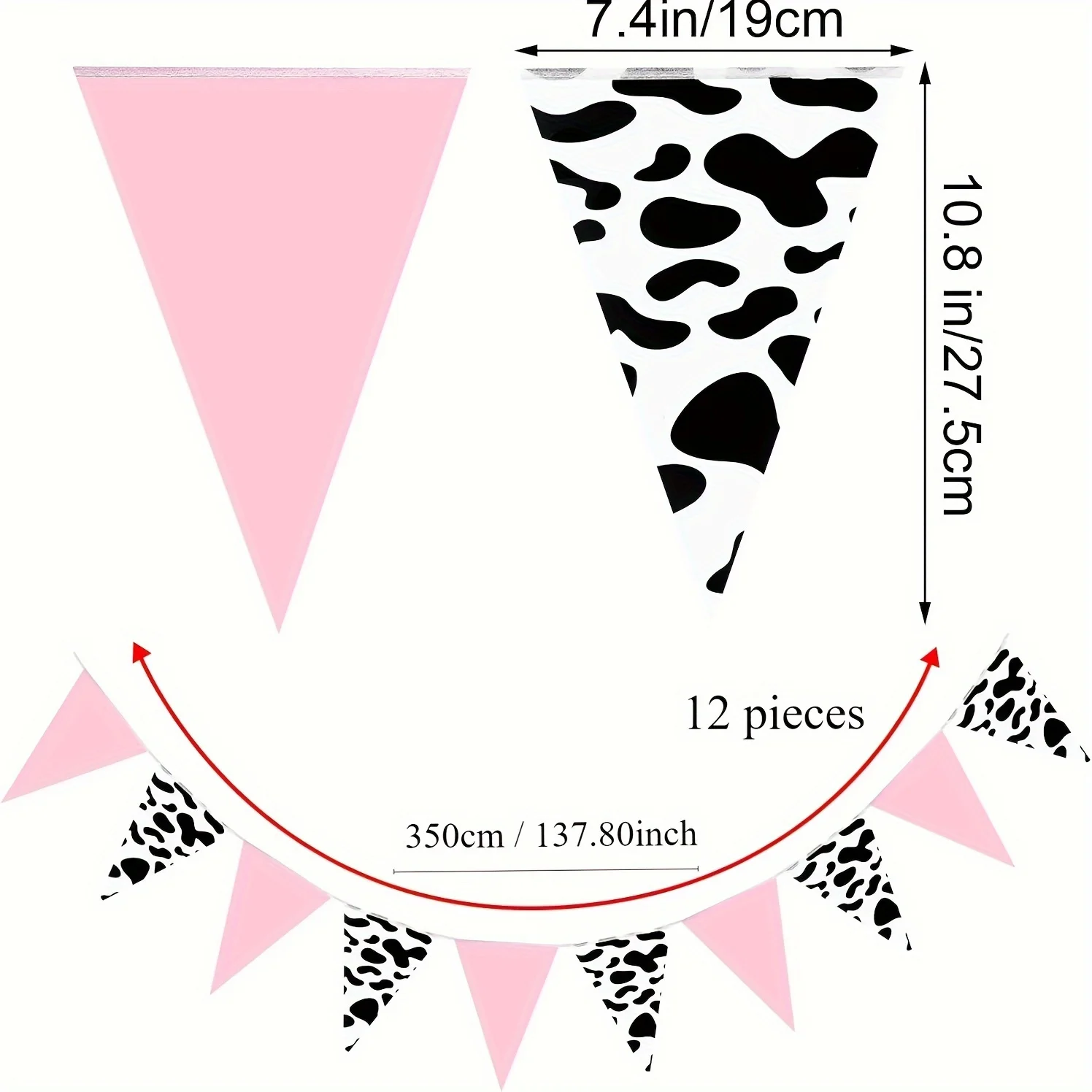 1 Pc Cow Print&Pink Banner Cow Print Pennant Banners Flags Cow Theme Party Decor Banner for Farm|Birthday Party|Wild West Farm