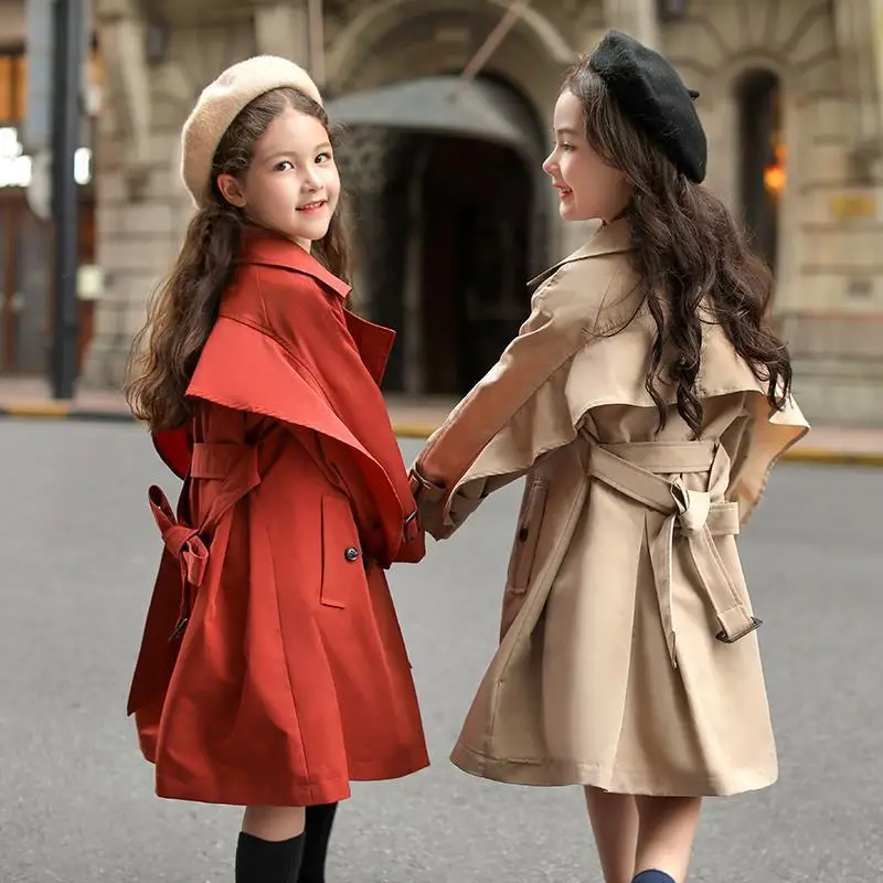 

Fashion Baby Girl Boy Trench Jacket Toddler Teens Windbreak Coat Khaki Red Long Spring Autumn Child Dust Coat Clothes 3-12Y