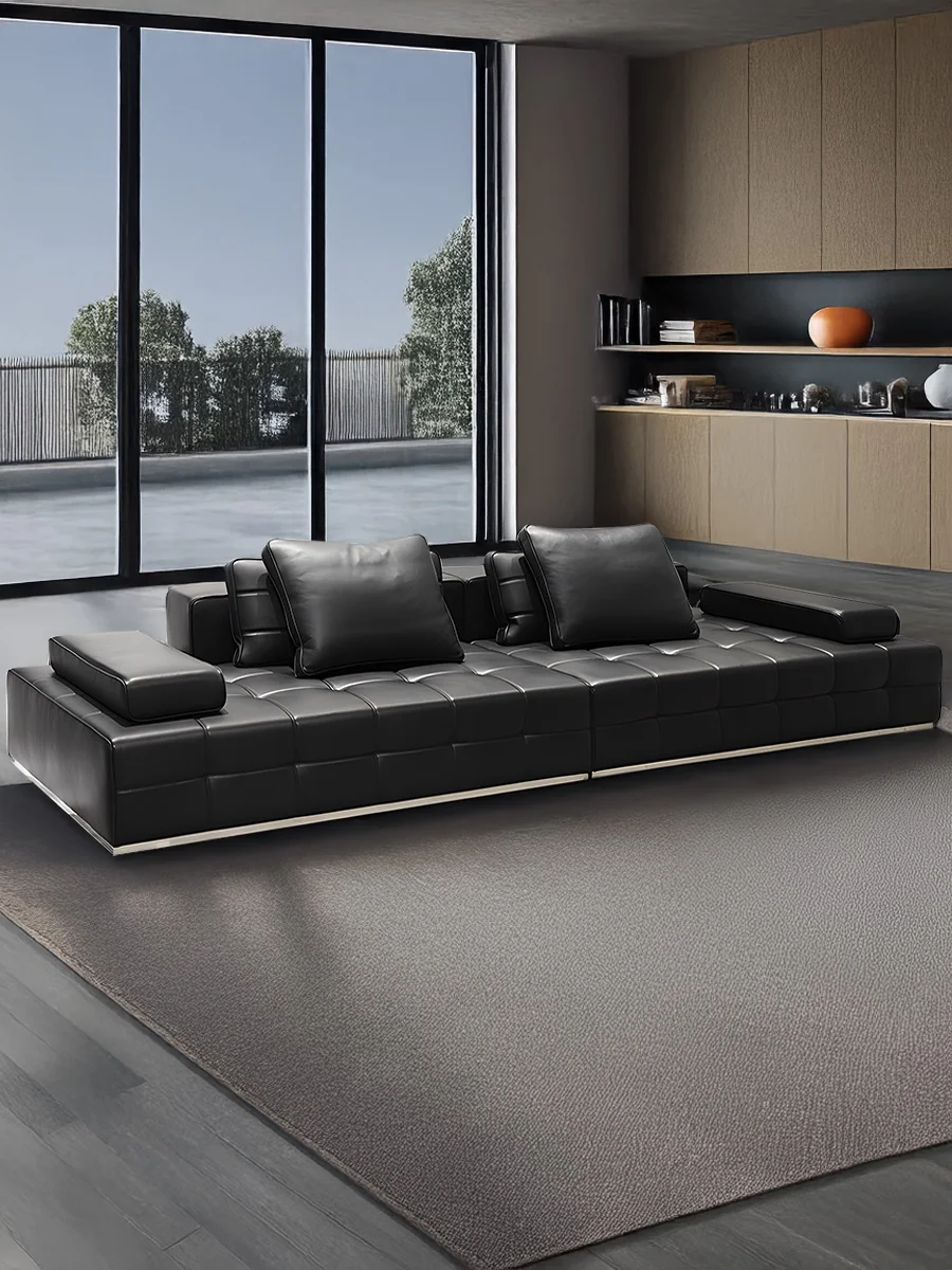 Italian minimalist all-leather sofa imported first layer cowhide straight row corner large flat layer