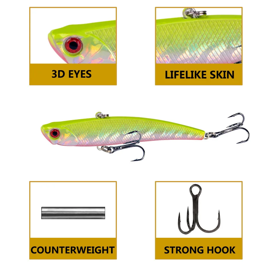 1pcs 9.5cm 23g Hard VIB Lures Fishing Minnow Bait Treble Hooks Sinking Crank bait Wobblers Fishing Tackle 3D Eyes image 2