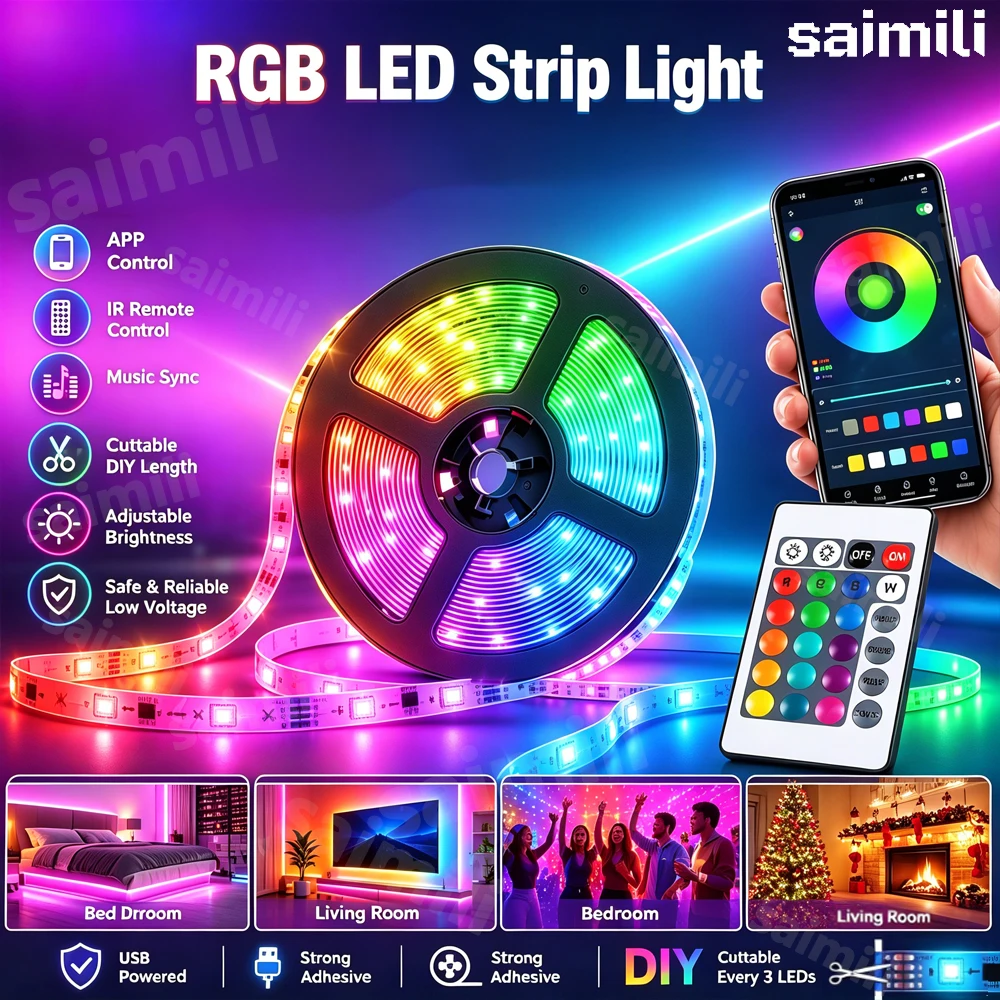 Smart RGB LED Strip SMD3535 Color Changing Light Tape Blueto
