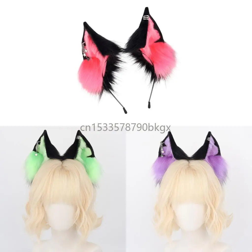 

Handmade Faux Furry Animal Ear Hairband Plush Cosplays Hair Accessory For Women Girls J78E