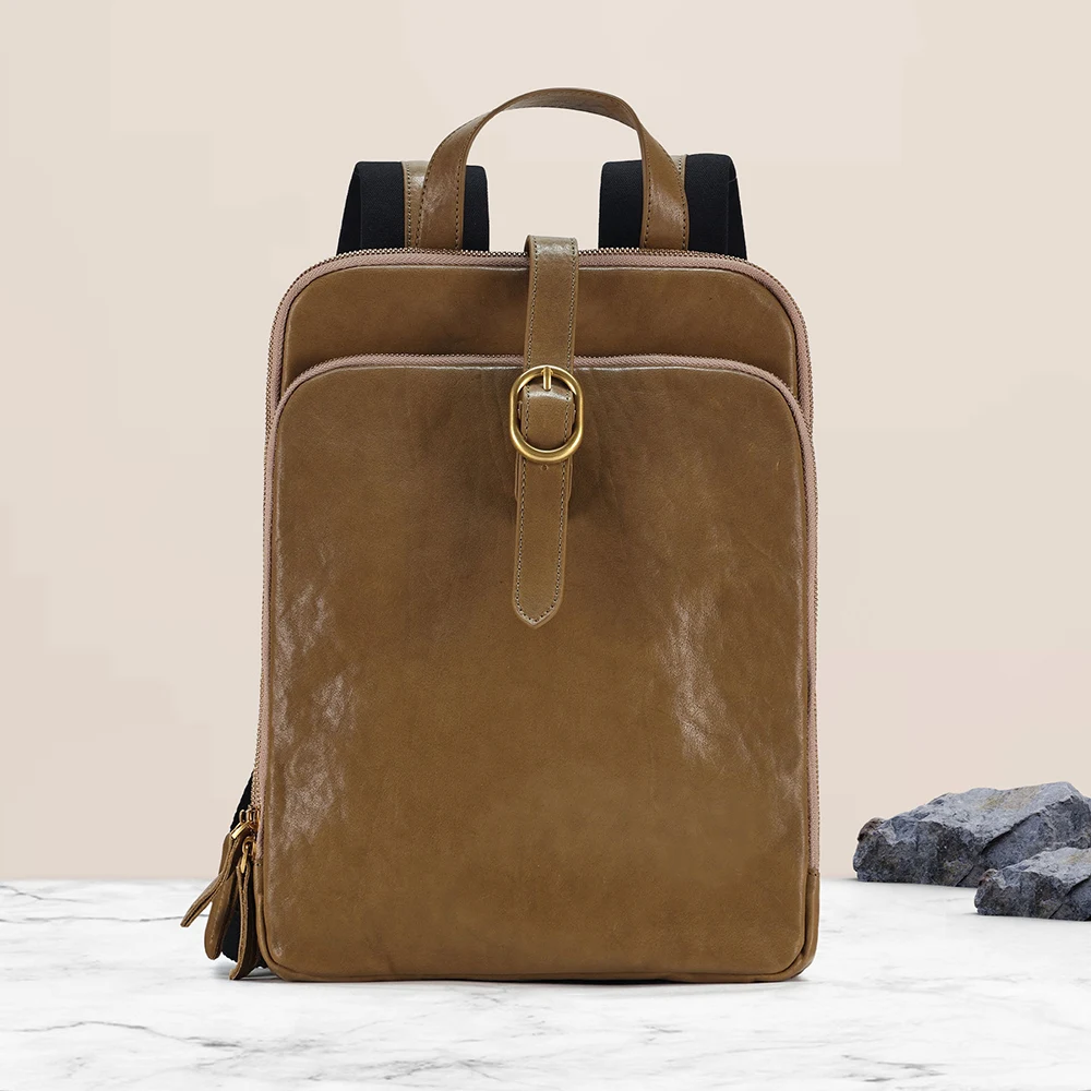 New vegetable tanned leather women's backpack with niche design and high-end feel fashionable leather women's bag