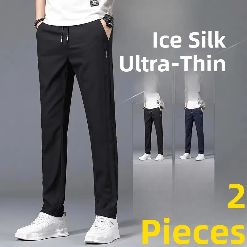 

Summer Thin Quick Dry Ice Silk Casual Outdoor Work Trousers Men's Loose Fashion Workwear Straight Leg Long Pants