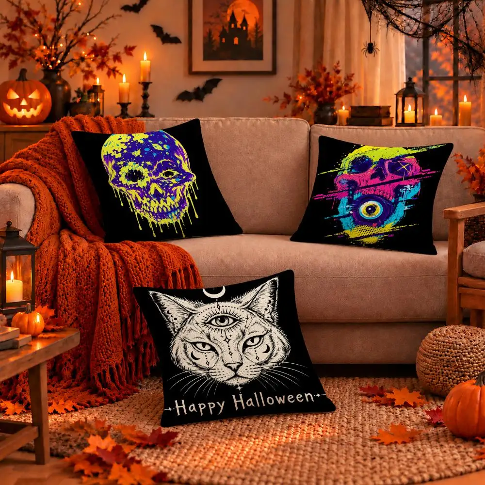 Art Gothic Grunge Skulls Halloween Cushion Cover Dark Gothic Plush Pillow Covers for Sofa Bedroom Home Decor