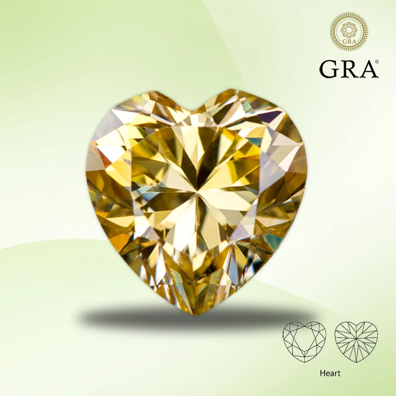 

Moissanite Diamond Lemon Yellow Color Heart Cut Lab Grown Gemstone for Advanced Jewelry Making Materials with GRA Certificate