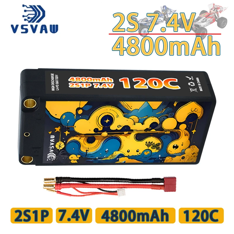 

VSVAW 2S 4800mAh Lipo battery for remote control car 7.4V 120C, with XT60 plug, used for FPV racing remote control model