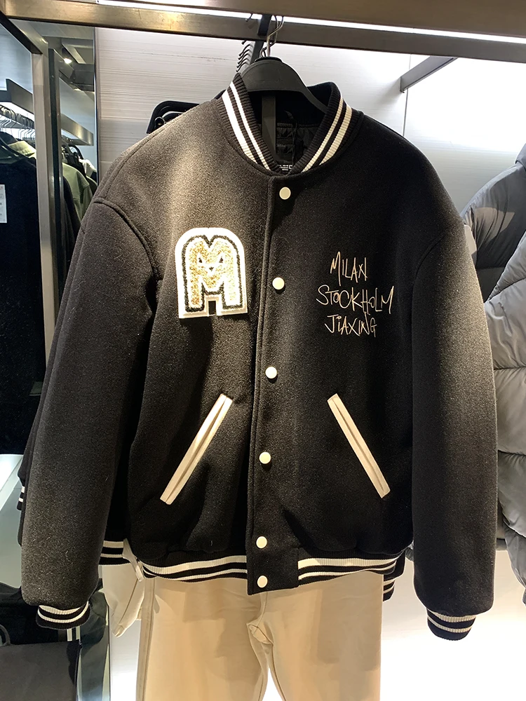 

New Spring 2024 Men's Bla Patchwork Pilot Jaet Baseball orm Outerwear Long Sve Thiened Youth Faion Loose Fit