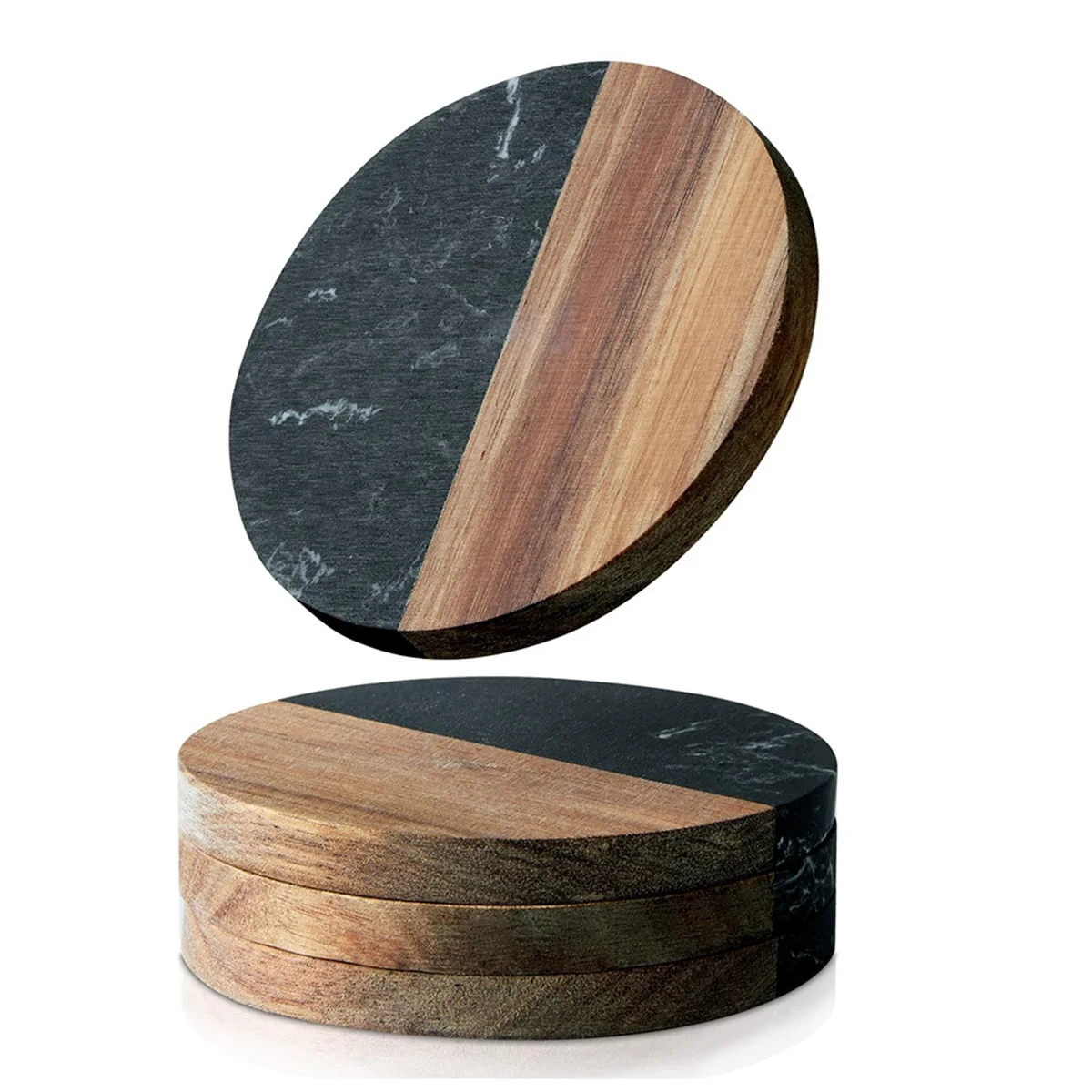 AT53 Coasters Set of 4 for Drinks,Marble-Wood Spliced Coaster for Tabletop Protection,Cup Holder Coasters for Multiple Cup